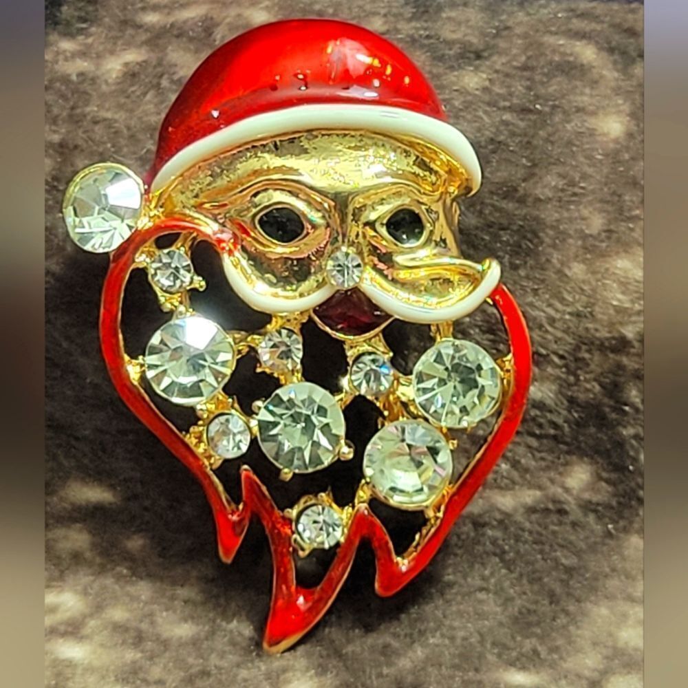 Austrian Crystal Santa Brooch